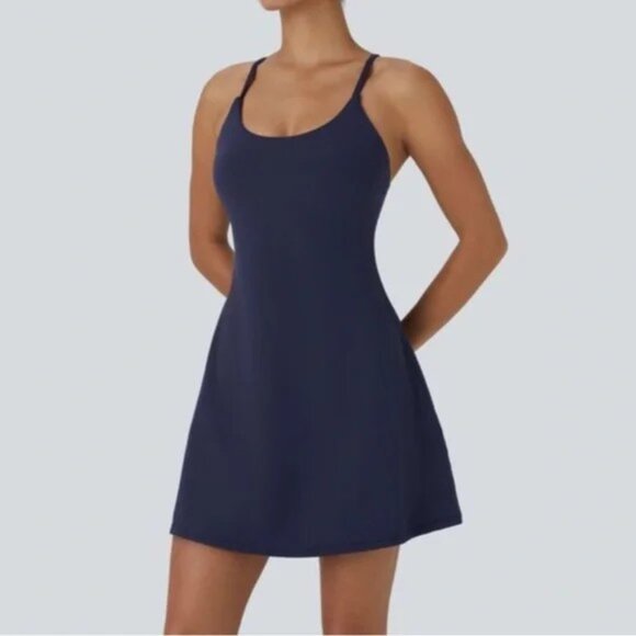 Halara Navy Athletic Dress Built In Bra Shorts Size Small, NWT